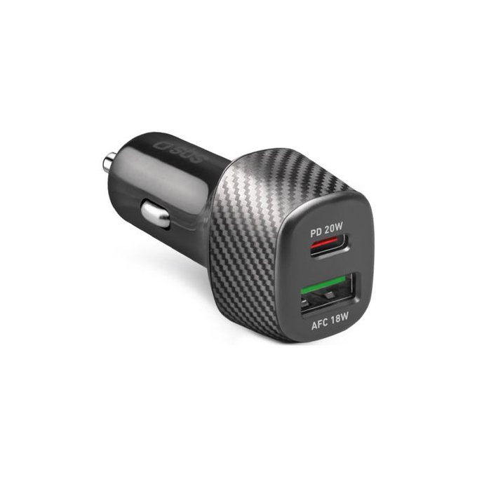 SBS - Auto punjač USB, USB-C, crni