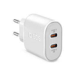 SBS - 20W adapter za punjenje 2x USB-C napajanje, bijeli