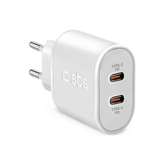 SBS - 20W adapter za punjenje 2x USB-C napajanje, bijeli