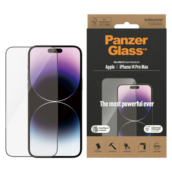 Kaljeno staklo UWF AB s aplikatorom za iPhone 14 Pro Max, Crna, PanzerGlass