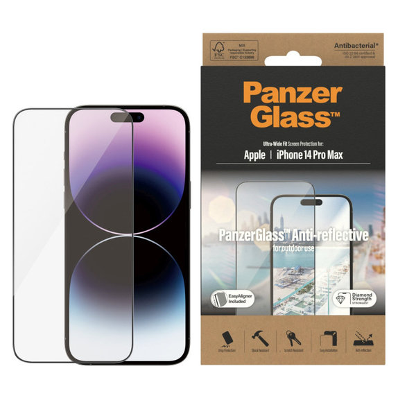 Kaljeno staklo UWF Anti-Reflective AB s aplikatorom za iPhone 14 Pro Max, Crna, PanzerGlass