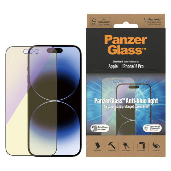 Kaljeno staklo UWF Anti-Bluelight AB s aplikatorom za iPhone 14 Pro, Crna, PanzerGlass