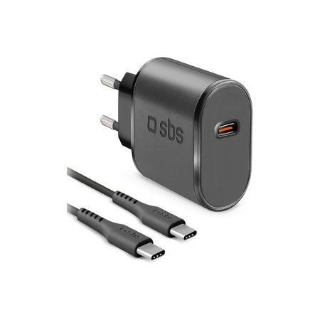 SBS - 15W adapter za punjenje USB-C + kabel USB-C / USB-C (1m), crni