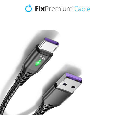 FixPremium - USB-C / USB kabel s LED indikatorom (1m), crni