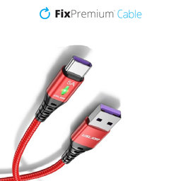 FixPremium - USB-C / USB kabel s LED indikatorom (1m), crveni