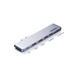 UGREEN - Dual USB-C Hub 7u1, sivi