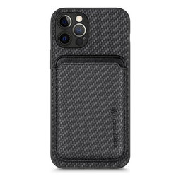 FixPremium - Carbon ovitek z denarnico MagSafe Wallet za iPhone 12 Pro Max, črn