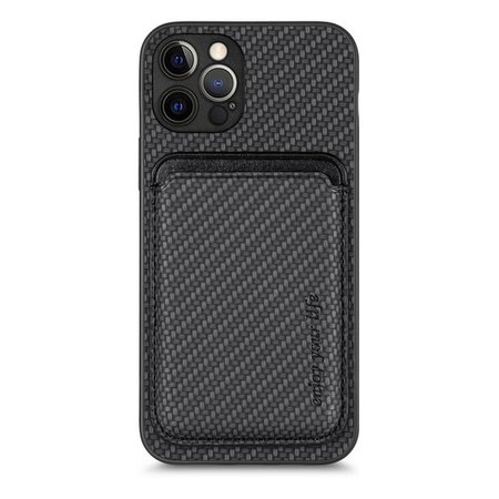 FixPremium - Carbon ovitek z denarnico MagSafe Wallet za iPhone 12 Pro Max, črn