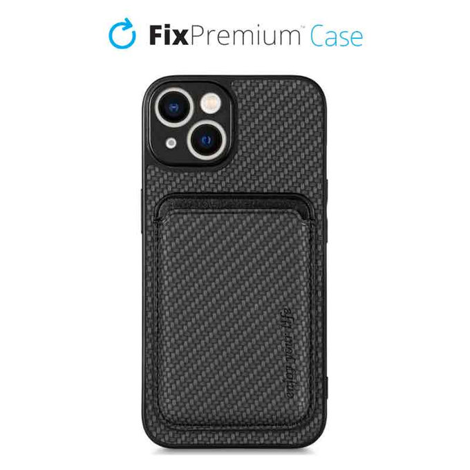 FixPremium - Maska Carbon s MagSafe Wallet za iPhone 14 Plus, crna