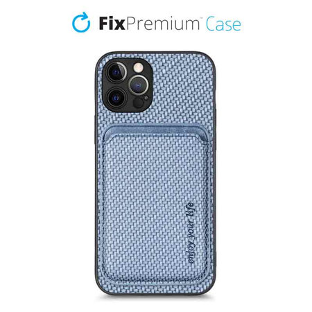 FixPremium - Maska Carbon s MagSafe Wallet za iPhone 12 Pro Max, plava