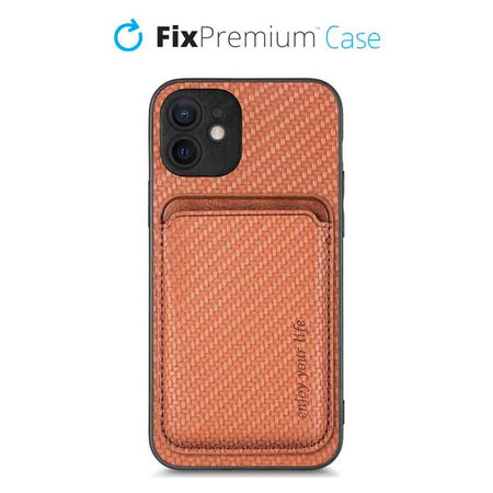 FixPremium - Maska Carbon s MagSafe Wallet za iPhone 12 mini, smeđa