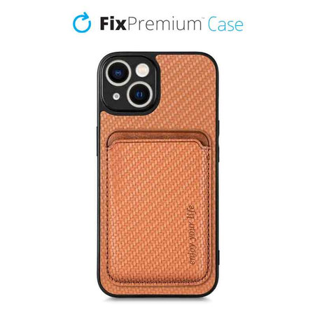 FixPremium - Maska Carbon s MagSafe Wallet za iPhone 13 mini, smeđa