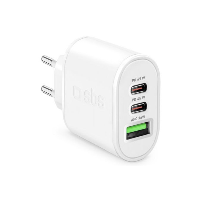 SBS - 65W adapter za punjenje USB (36W), 2x USB-C (65W, 45W), PowerDelivery, bijeli