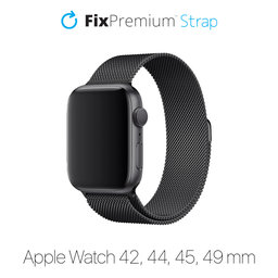 FixPremium - Milanese Loop pašček za Apple Watch (42, 44, 45 in 49mm), črn