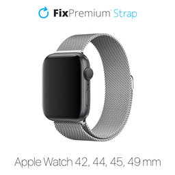 FixPremium - Remen Milanese Loop za Apple Watch (42, 44, 45 i 49 mm), srebrni