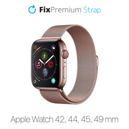FixPremium - Remen Milanese Loop za Apple Watch (42, 44, 45 i 49 mm), ružičasto zlato