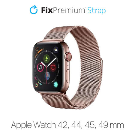 FixPremium - Remen Milanese Loop za Apple Watch (42, 44, 45 i 49 mm), ružičasto zlato