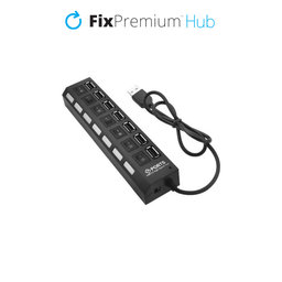 FixPremium - USB hub s prekidačem za napajanje za 7 USB-a, crni