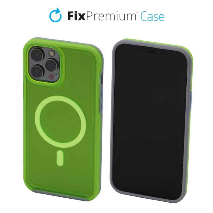 FixPremium - Maska Clear s MagSafe za iPhone 12 Pro Max, neon green
