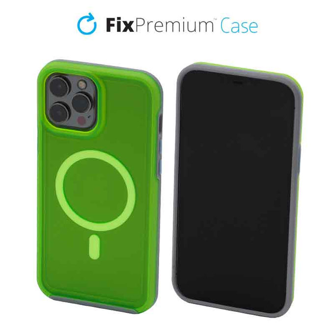 FixPremium - Maska Clear s MagSafe za iPhone 13 Pro Max, neon zelena