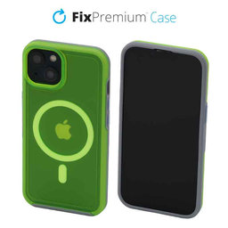 FixPremium - Maska Clear s MagSafe za iPhone 14, neon zelena