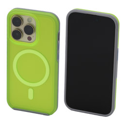 FixPremium - Maska Clear s MagSafe za iPhone 14 Pro, neon zelena