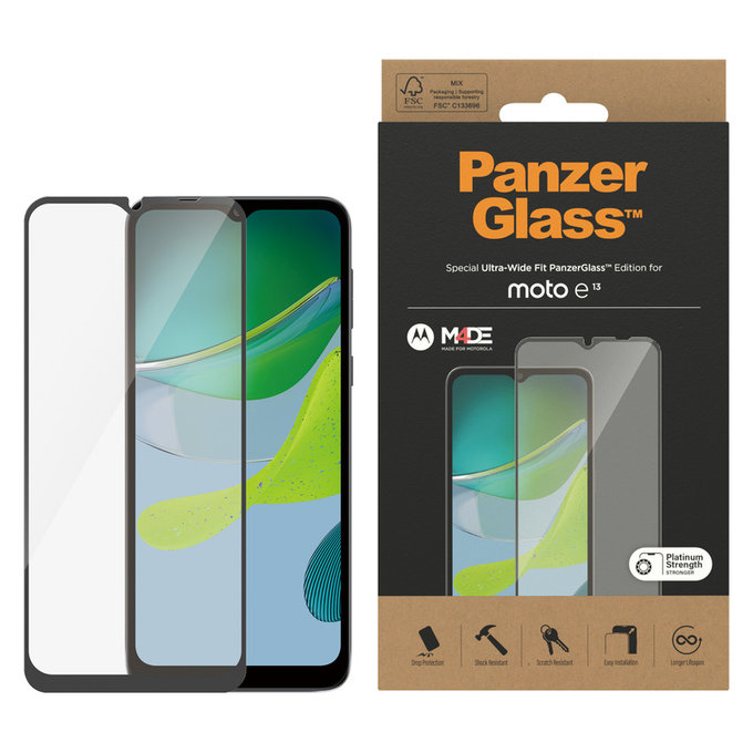 Kaljeno staklo UWF za Motorola Moto E13, Crna, PanzerGlass