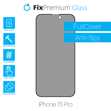 FixPremium Privacy Anti-Spy Glass - Kaljeno Steklo za iPhone 15 Pro
