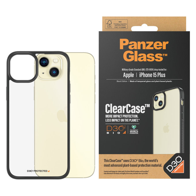 Maska ClearCase D3O za iPhone 15 Plus, Crna, PanzerGlass