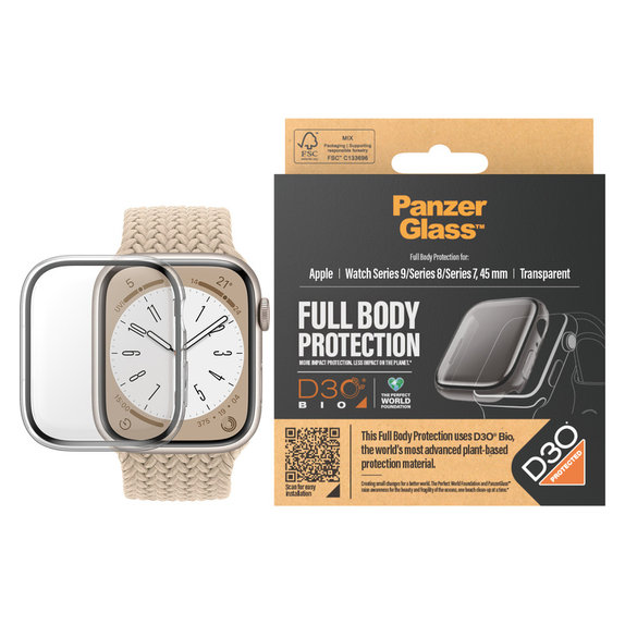 Kaljeno staklo Full Body D3O za Apple Watch 9/8/7 45 mm, Prozirna, PanzerGlass