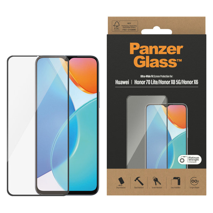 Kaljeno staklo UWF za Honor 70 Lite, Crna, PanzerGlass
