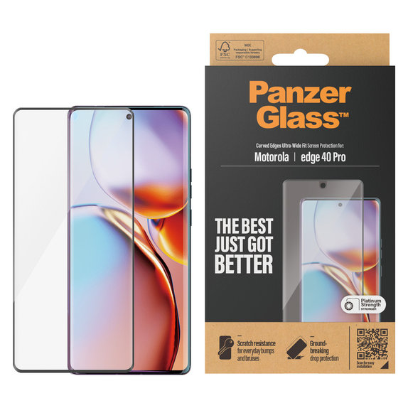 Kaljeno staklo UWF za Motorola Edge 40 Pro, Crna, PanzerGlass