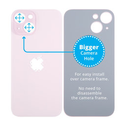 Apple iPhone 15 - Steklo zadnjega ohišja s povečano luknjo za kamero (Pink)