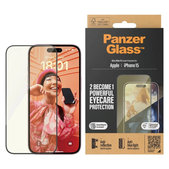 Kaljeno staklo UWF Eyecare s aplikatorom za iPhone 15, Crna, PanzerGlass