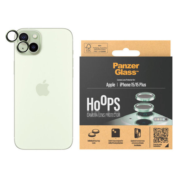 Zaštita objektiva kamere Hoops za iPhone 15/15 Plus, Zelena, PanzerGlass