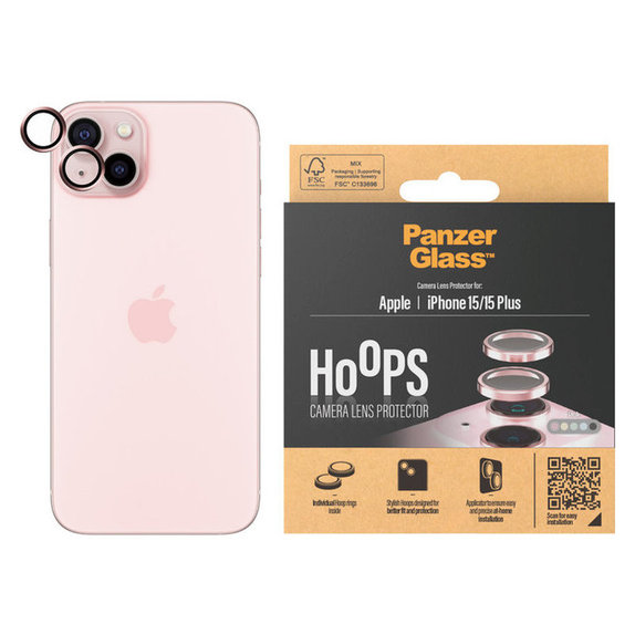 Zaštita objektiva kamere Hoops za iPhone 15/15 Plus, Ružičasta, PanzerGlass