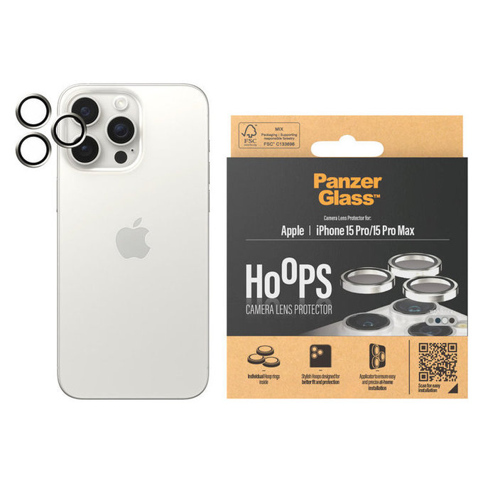 Zaštita objektiva kamere Hoops za iPhone 15 Pro/15 Pro Max, White Metal, PanzerGlass