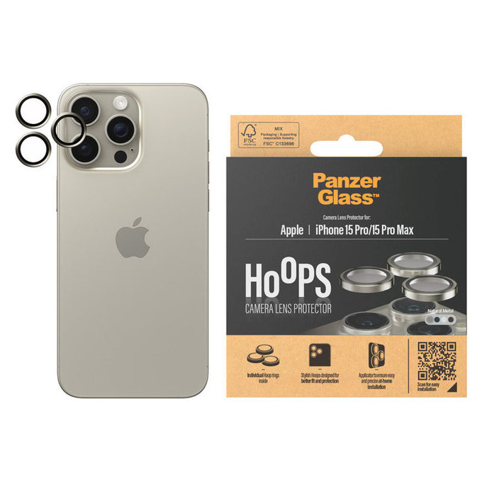 Zaštita objektiva kamere Hoops za iPhone 15 Pro/15 Pro Max, Natural Metal, PanzerGlass