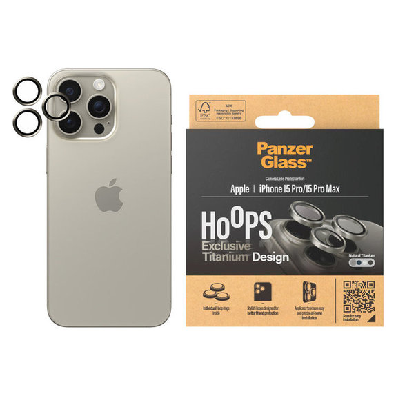 Zaštita objektiva kamere Hoops za iPhone 15 Pro/15 Pro Max, Natural Titanium, PanzerGlass