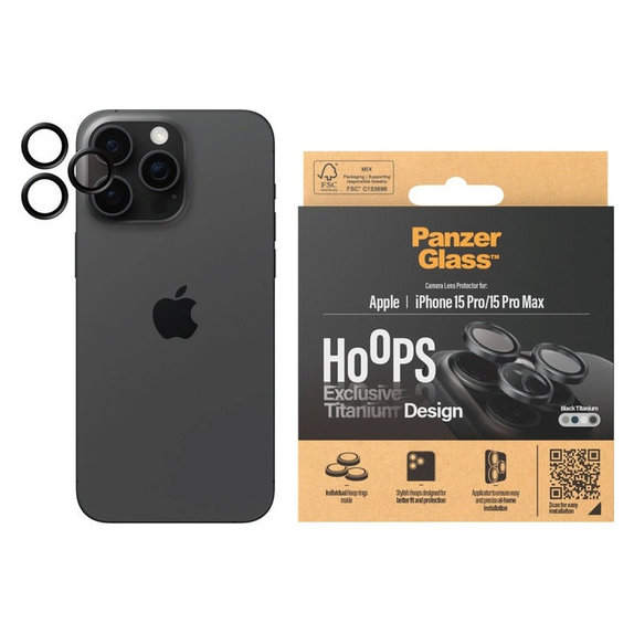 Zaštita objektiva kamere Hoops za iPhone 15 Pro/15 Pro Max, Black Titanium, PanzerGlass