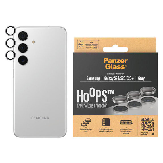 Zaštita objektiva kamere Hoops za Samsung Galaxy S24/S23/S23+, Siva, PanzerGlass