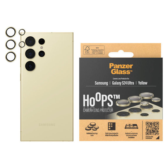 Zaštita objektiva kamere Hoops za Samsung Galaxy S24 Ultra, Žuta, PanzerGlass