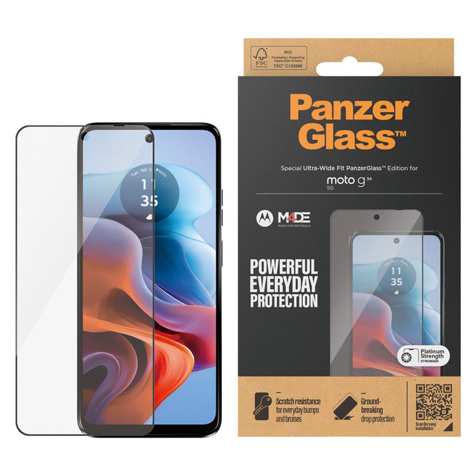 Kaljeno staklo UWF za Motorola Moto G34, Crna, PanzerGlass