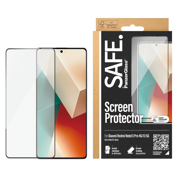 Kaljeno staklo UWF za Xiaomi Redmi Note 13 4G, Crna, SAFE by PanzerGlass