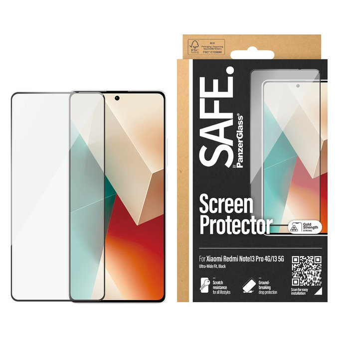 Kaljeno staklo UWF za Xiaomi Redmi Note 13 4G, Crna, SAFE by PanzerGlass