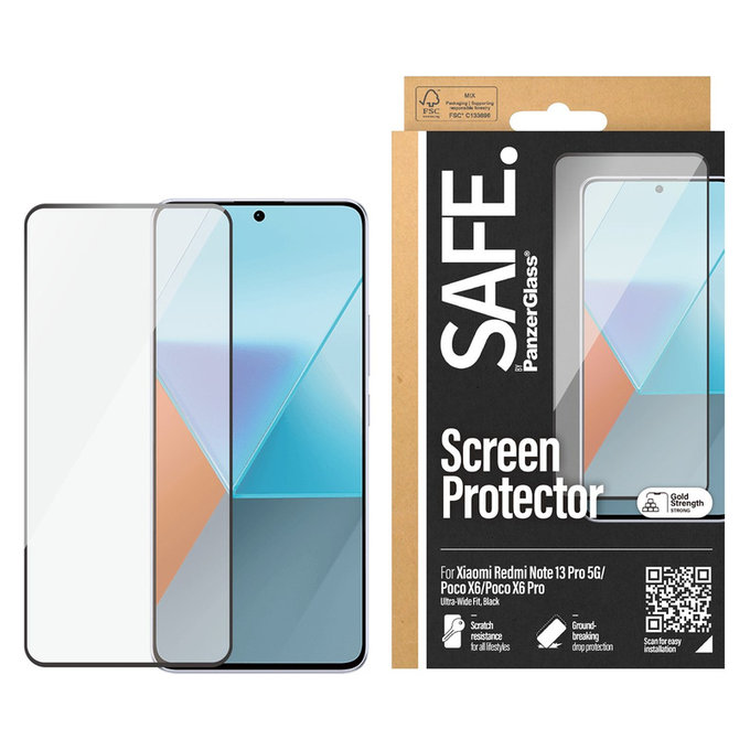 Kaljeno staklo UWF za Xiaomi Redmi Note 13 Pro 5G, Crna, SAFE by PanzerGlass