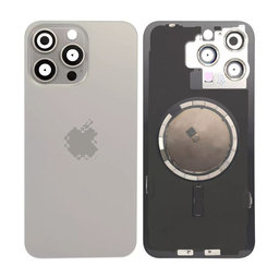 Apple iPhone 15 Pro Max - Steklo zadnjega ohišja + Leča kamere + Kovinska plošča + Magsafe magnet (Natural Titanium)