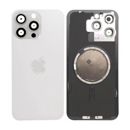Apple iPhone 15 Pro Max - Steklo zadnjega ohišja + Leča kamere + Kovinska plošča + Magsafe magnet (White Titanium)