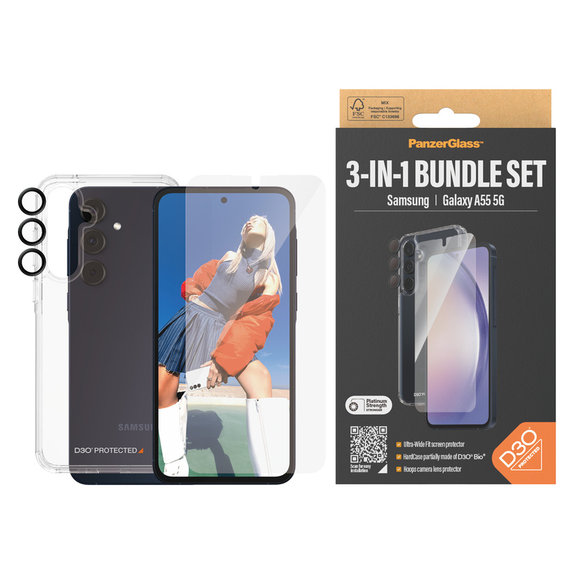 Bundle Hoops + Kaljeno staklo UWF + Hard Case D3O za Samsung Galaxy A55 5G, PanzerGlass