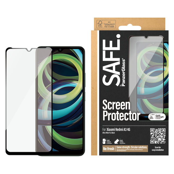 Kaljeno staklo UWF za Xiaomi Redmi A3, Crna, SAFE by PanzerGlass